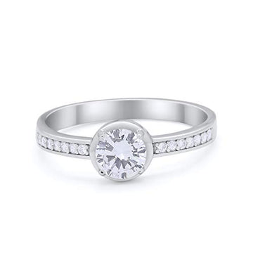 Solitaire Accent Wedding Ring Round Simulated CZ 925 Sterling Silver